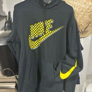 Brand New!!!Large Nike Men's Black Hoodie with Yellow Checkered Logo left sleeve